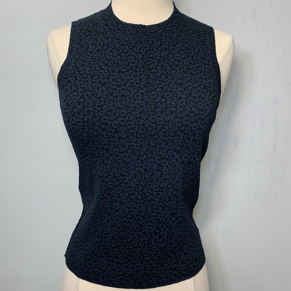 Theory Leopard sweater knit tank rayon blend size Small leopard print black blue